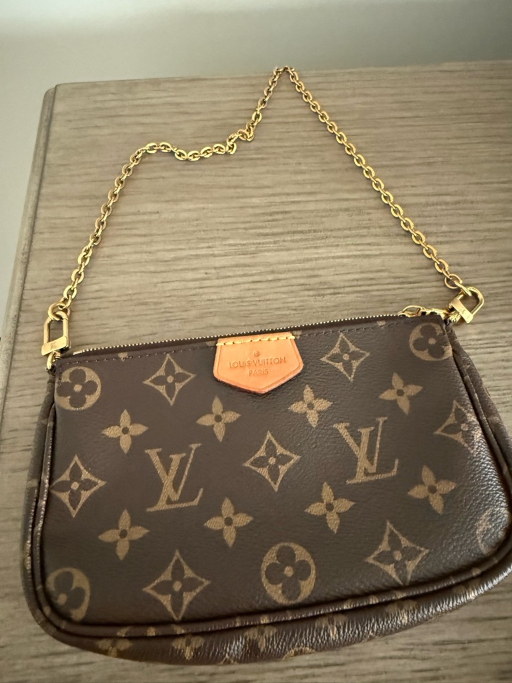 Louis Vuitton Multi small Pochette Brown Monogram Bag with Gold Chain